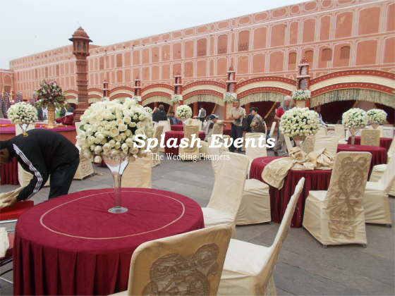 White flower theme wedding decoration in City Palace Jaipur